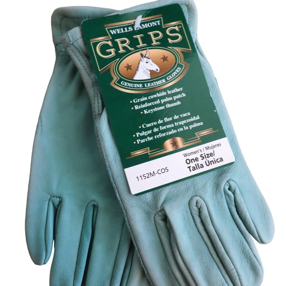 New Wells Lamont GRIPS Green Leather Gloves Womens OS Cowhide Soft Leather Work